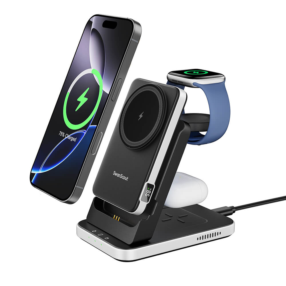 SwanScout 304M is a sleek iPhone charging station that simplifies power management for daily Apple device users.