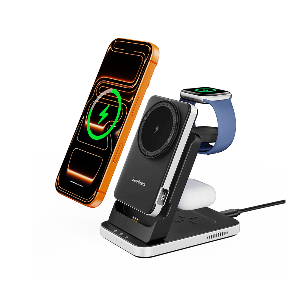 SwanScout 304M - بنك طاقة مغناطيسي 3 في 1 لأجهزة Apple