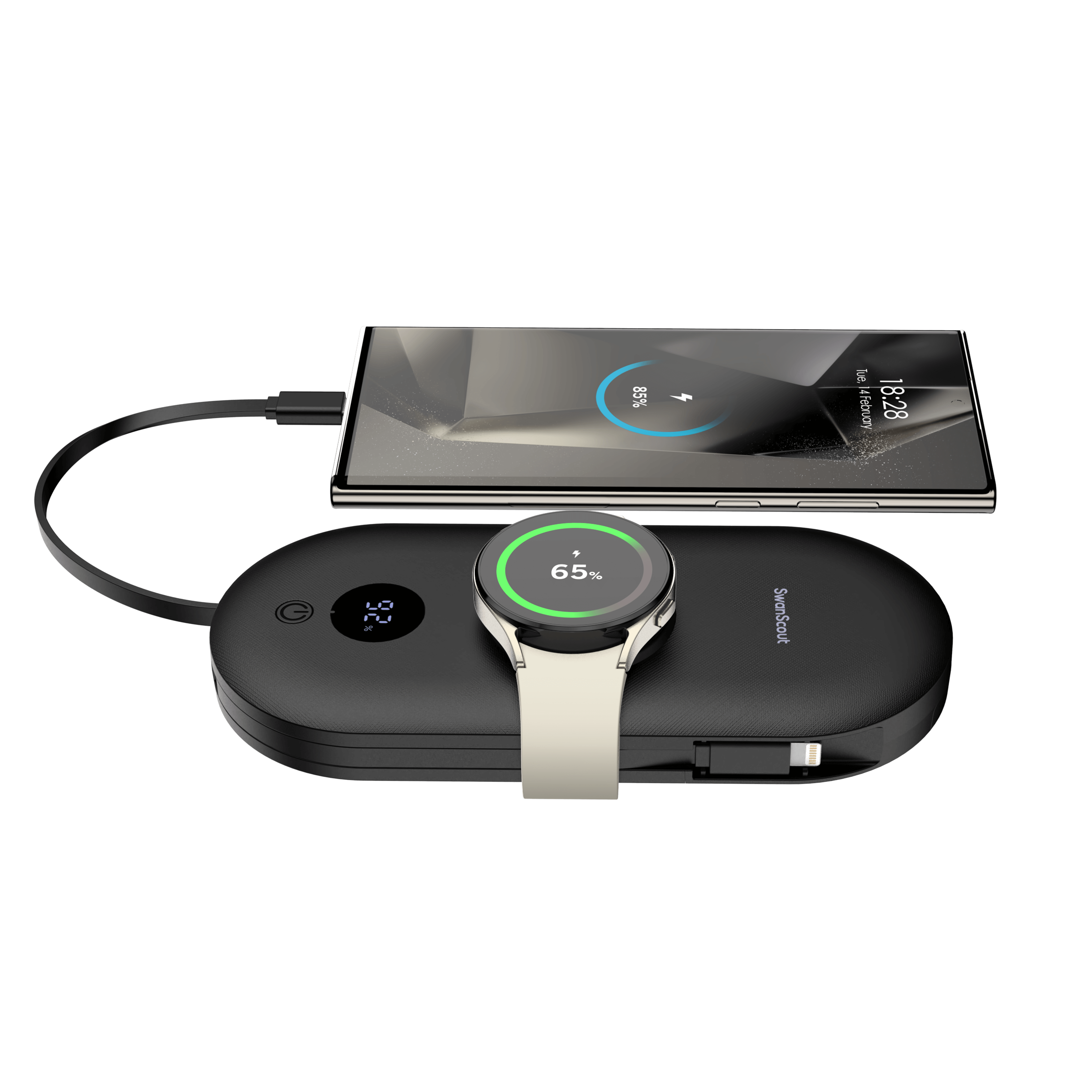 The SwanScout 302S is an efficient Samsung watch charger, providing reliable power for your Samsung Galaxy Watch.