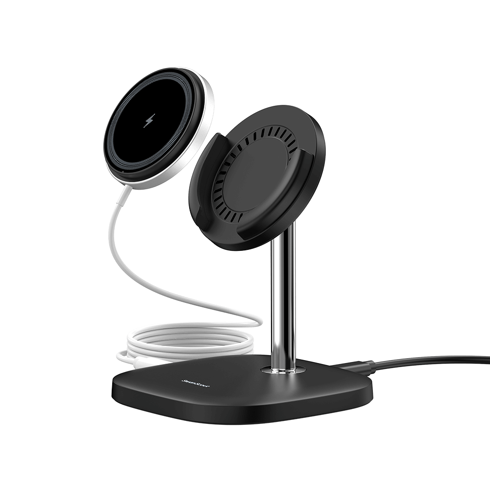 Front-right view of SwanScout 506M highlighting the 1.5m extension cable and 1m magnetic pad, totaling 2.5m for long-distance charging flexibility.