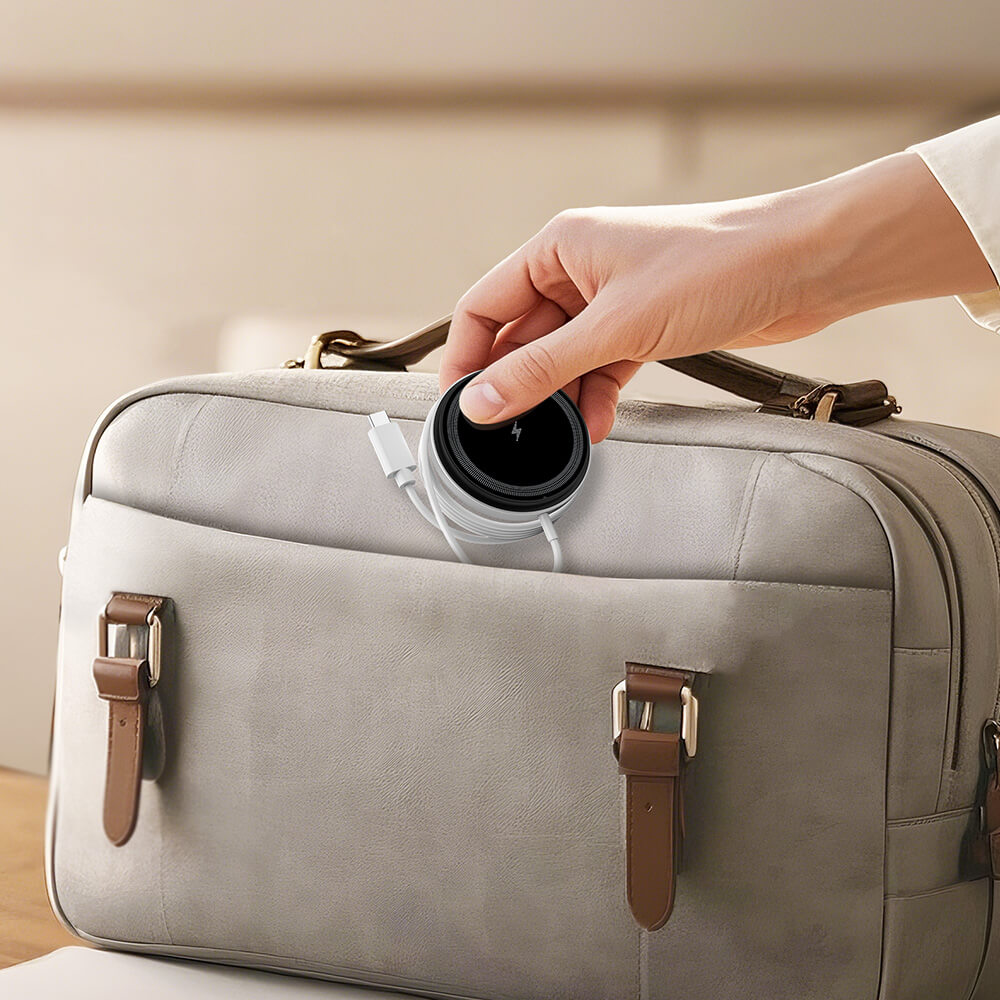 The detachable charging pad is easily stored in a backpack, making it ideal for travel.