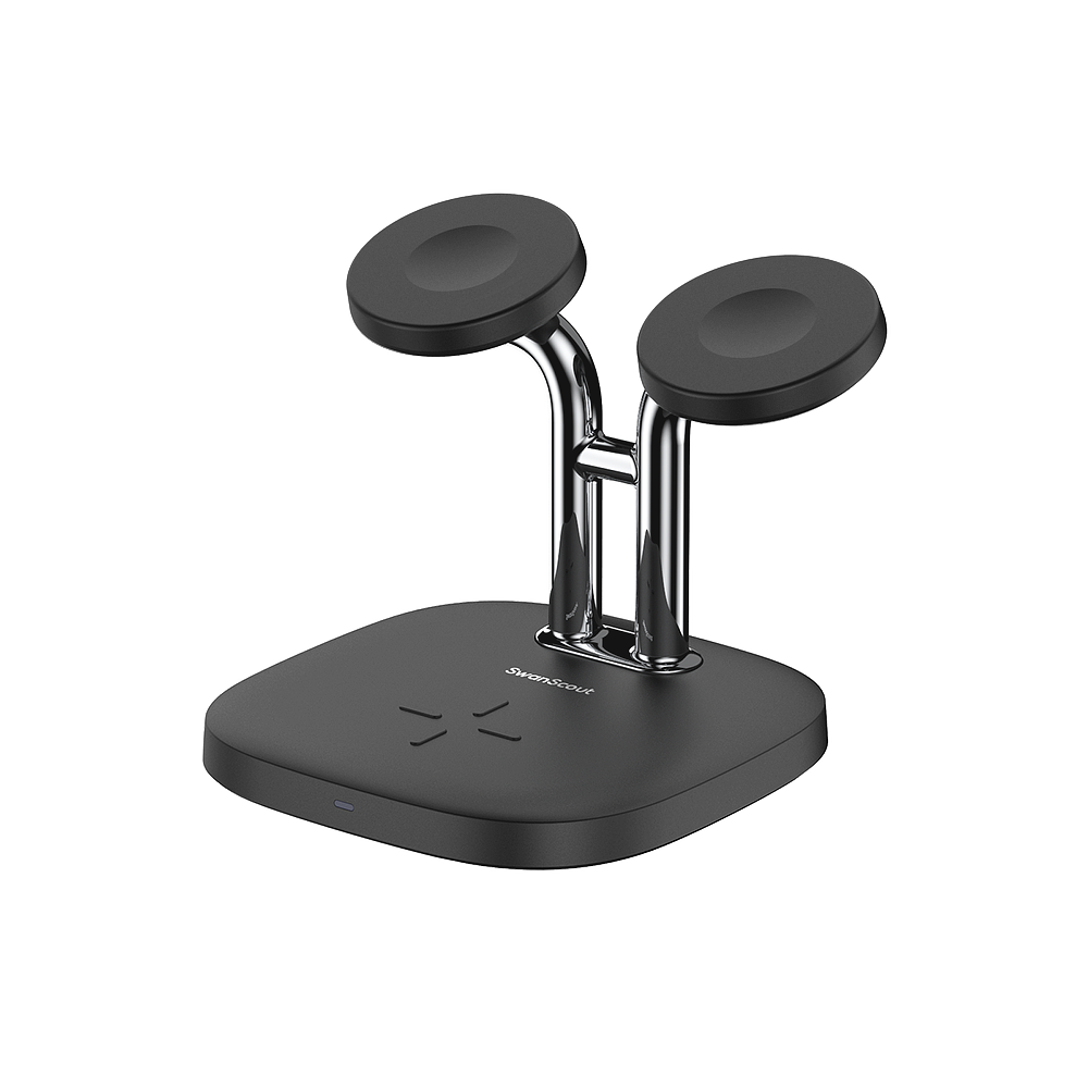 The SwanScout 704A serves as a dual Apple Watch charger, ideal for couples or households with multiple Apple wearables.