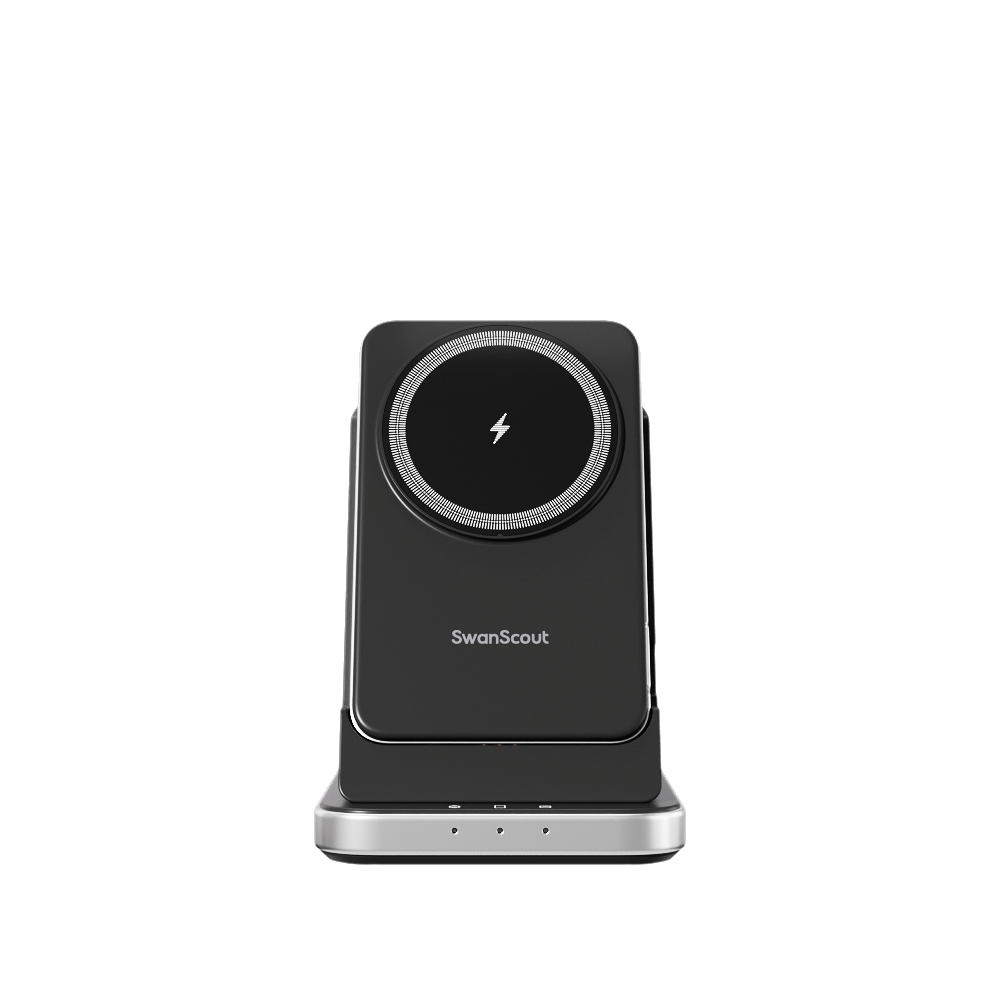 Designed as a MagSafe charging station, the SwanScout 304M ensures strong magnetic alignment for efficient charging.