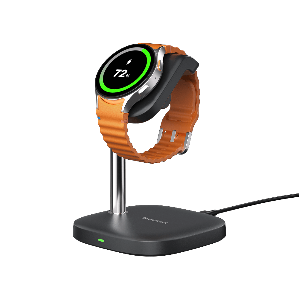 The SwanScout 505S is a sleek Samsung watch wireless charger built for effortless daily charging with magnetic precision.