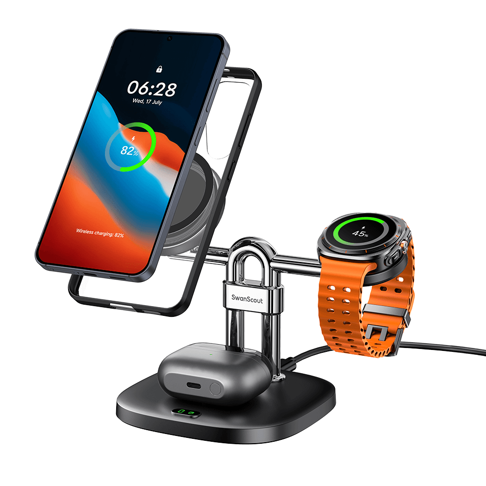 SwanScout 712SM – 3-i-1 magnetisk trådlös laddningsstation för Samsung