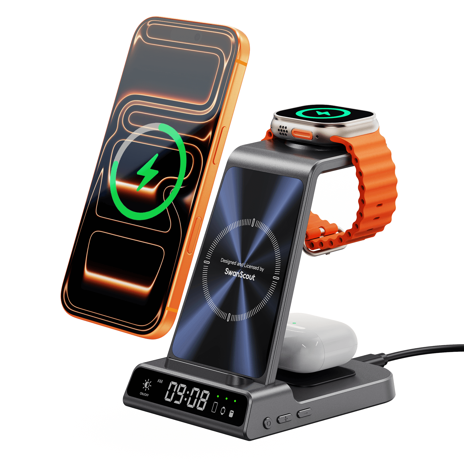 SwanScout C02 – Support de charge sans fil 3-en-1 pour Apple