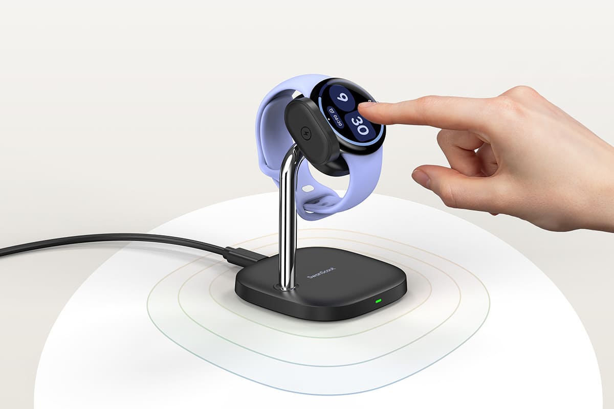 Pixel Watch 4 charging stand features weighted base design for stable charging and prevents tipping during daily use SwanScout 505G4
