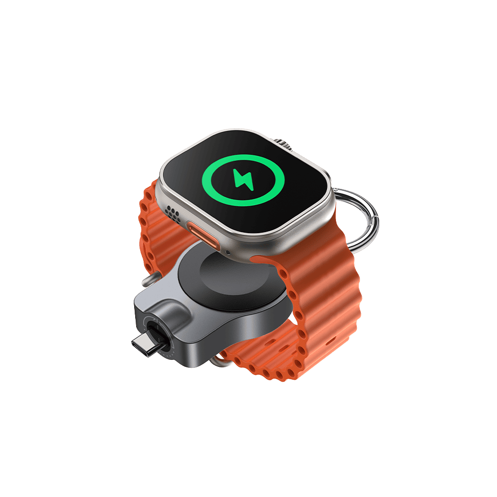 SwanScout 510A portable Apple Watch fast charger with rotatable USB-C design, shown from an angled view.