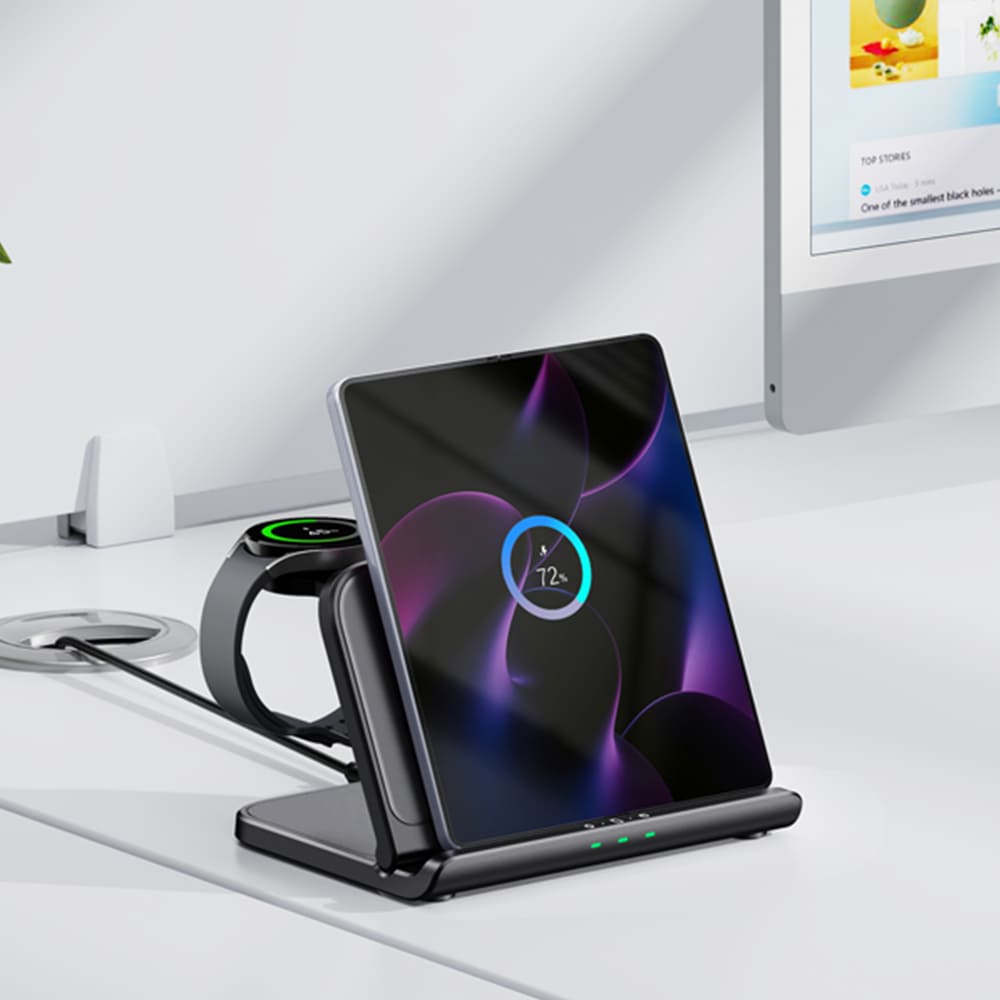 3-in-1 wireless charging station for an organized office desk setup SwanScout 705S