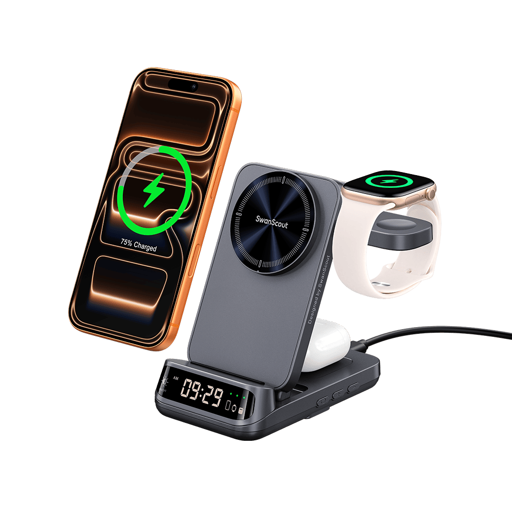 SwanScout 708M-25W - 3合1 25W 快速磁吸無線充電器,適用於蘋果裝置