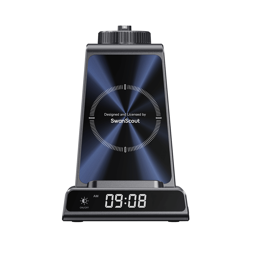 SwanScout C01GM 3-in-1 wireless charging station for Garmin watches and devices, with sleek multi-device dock design.