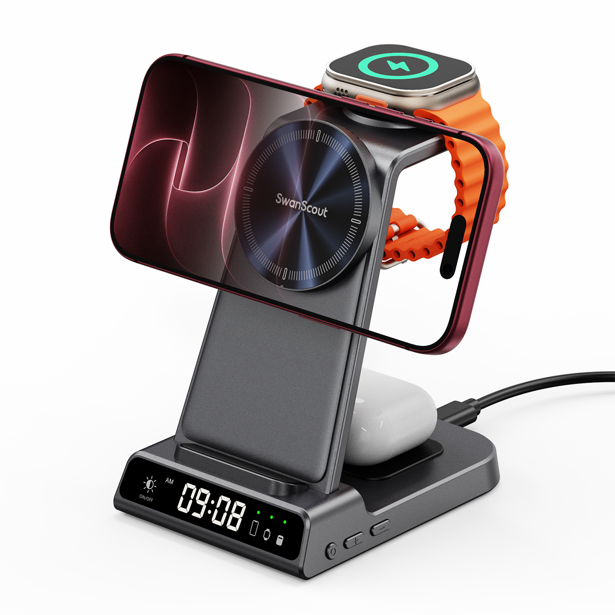 SwanScout C02M - 3 az 1-ben mágneses töltőállomás Apple készülékekhez