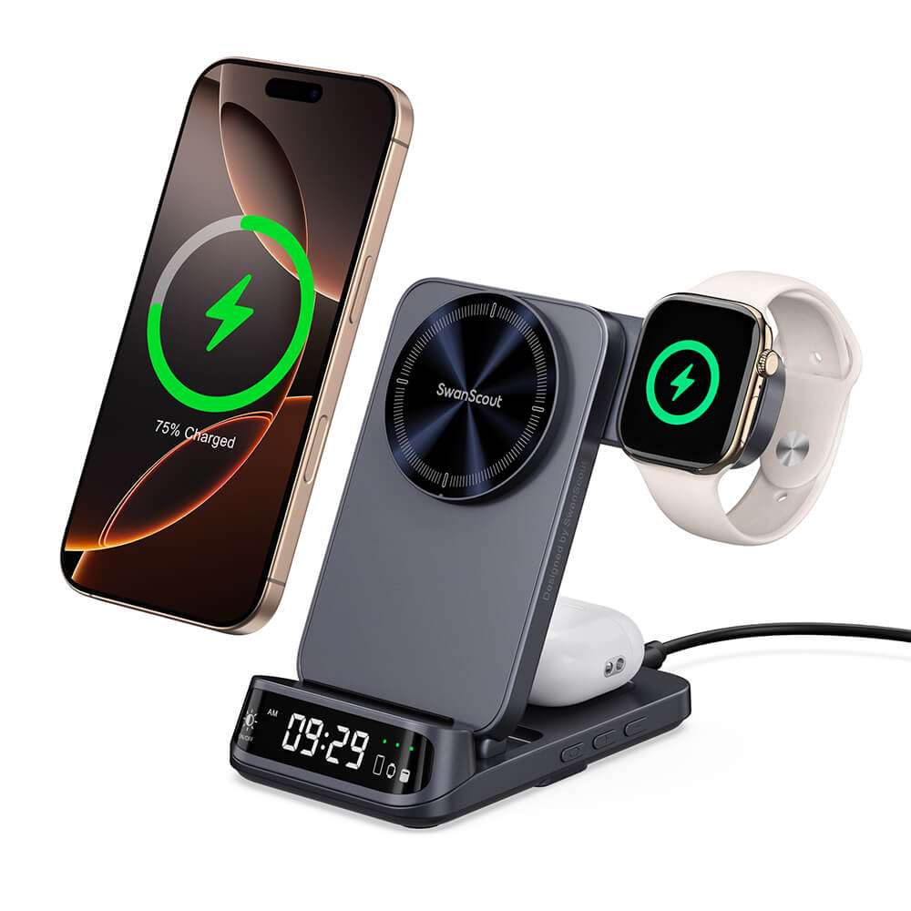 SwanScout 708M - Chargeur sans fil magnétique 3 en 1 pour Apple