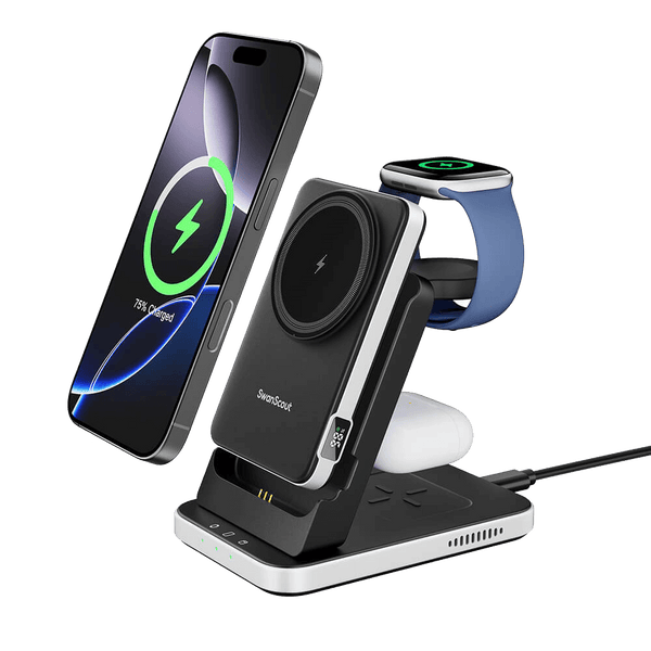 SwanScout 304M is a sleek iPhone charging station that simplifies power management for daily Apple device users.