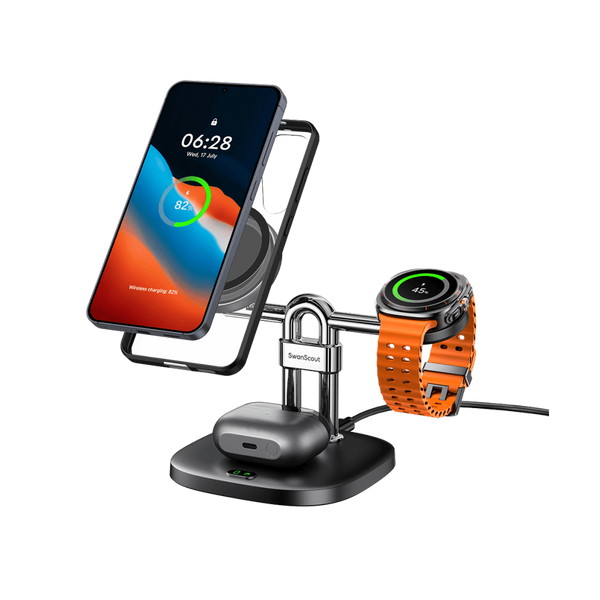 SwanScout 712SM – 3v1 magnetická bezdrátová nabíjecí stanice pro Samsung