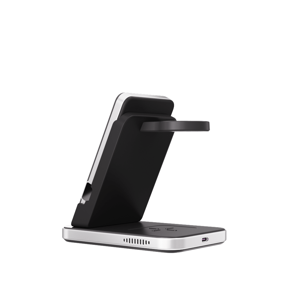 Angled rear view showing the compact structure and heat dissipation design of SwanScout 304M, compatible with iPhone 17 and 16 series.