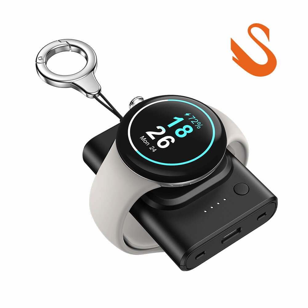 SwanScout C04G2 fully charging a Pixel Watch 2 in just 60 minutes with its integrated precision charging pins.