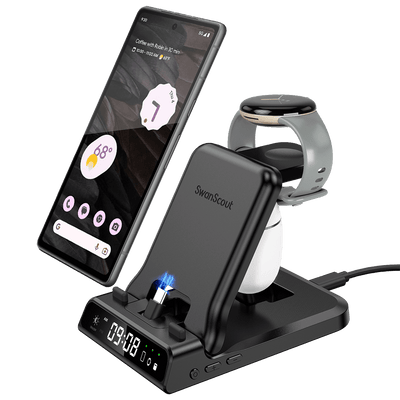 SwanScout 701G - Drátová rychlá nabíječka pro Pixel Watch 1 s hodinami