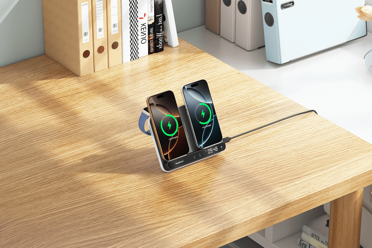 An Apple phone and watch charger offers a compact and efficient way to charge both devices simultaneously.