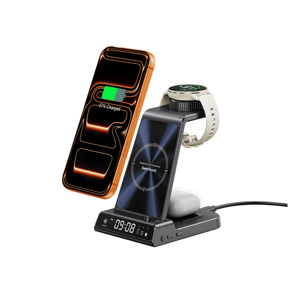SwanScout C01GM - Estação de Carregamento Sem Fio 3 em 1 para Relógio Garmin