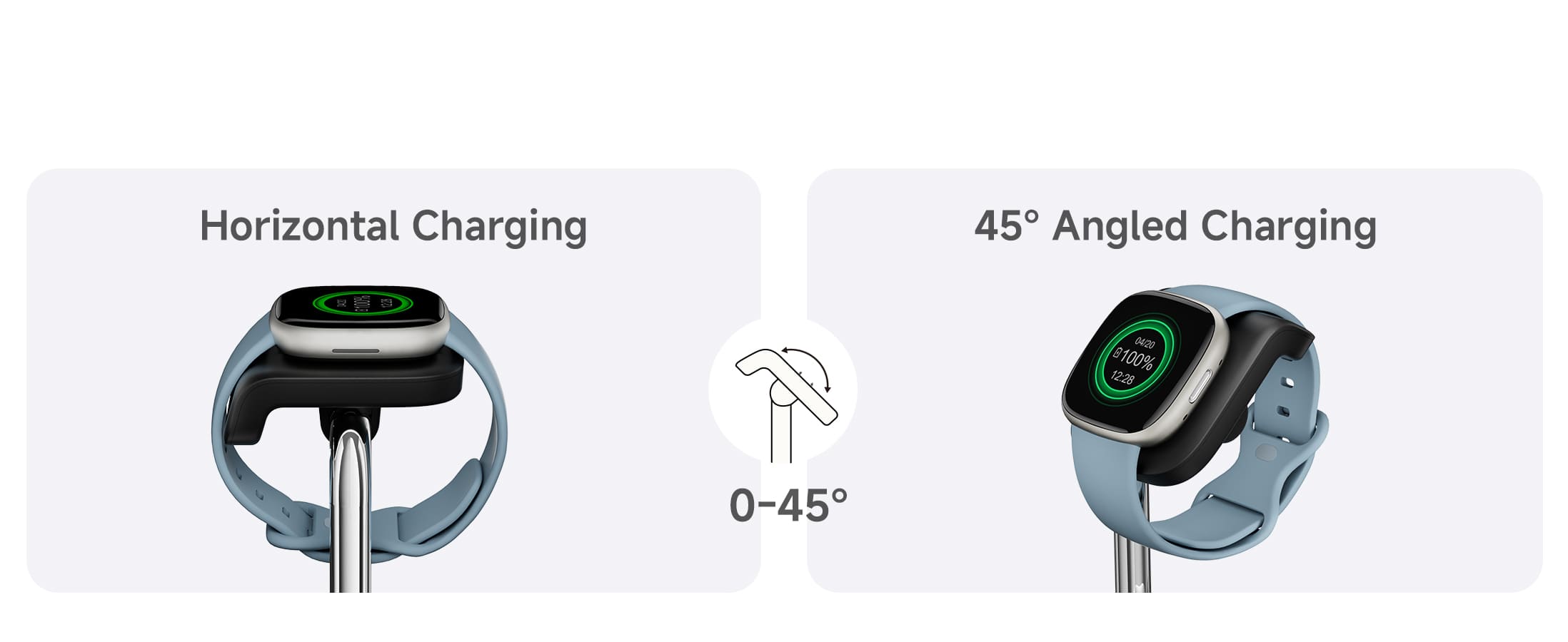 Adjustable 0 to 45 degree charging angle for Fitbit smartwatches on the SwanScout 505FB