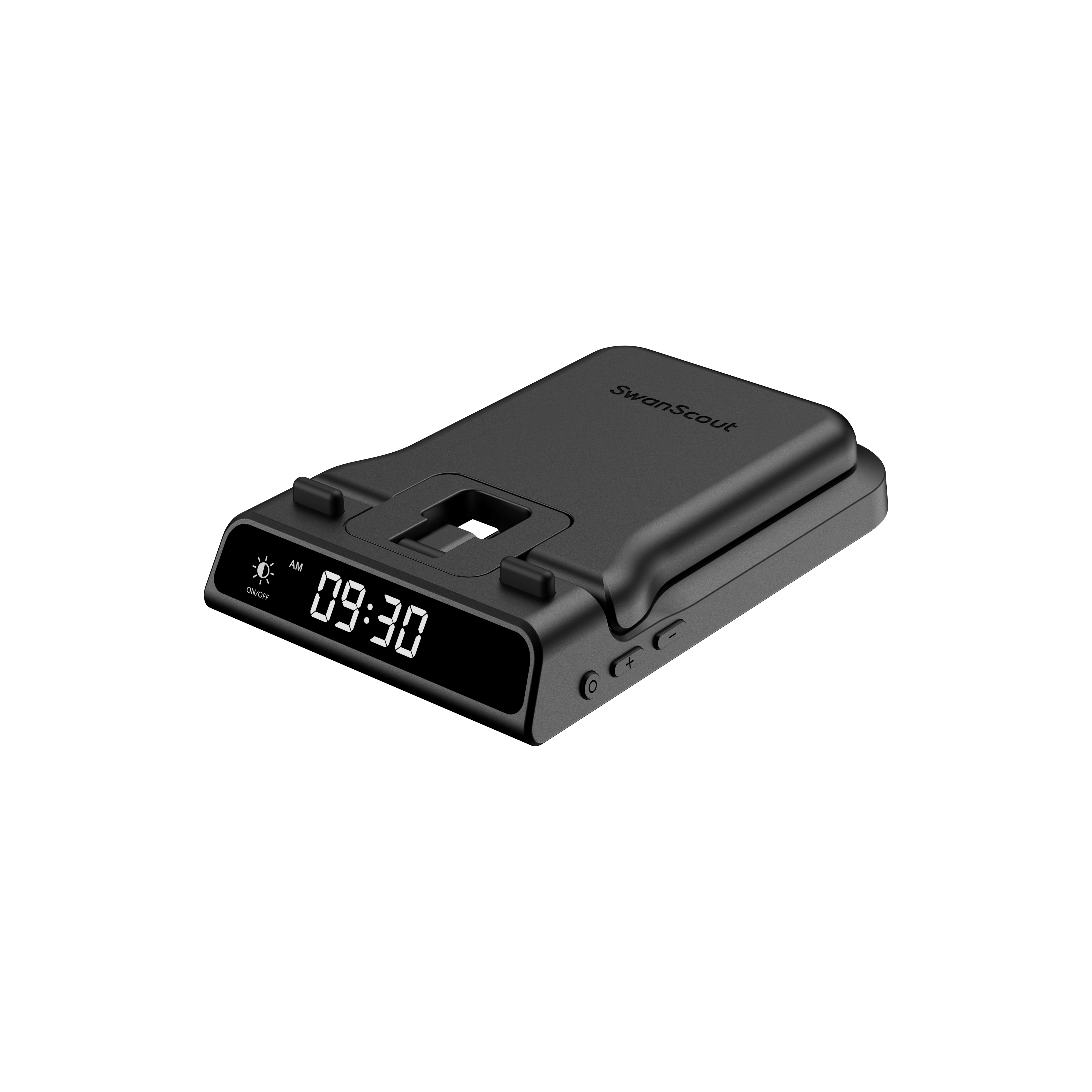 SwanScout 701G2 Pixel charging station with adjustable digital clock, sleep-friendly brightness levels and LED charging indicators for office or bedside use