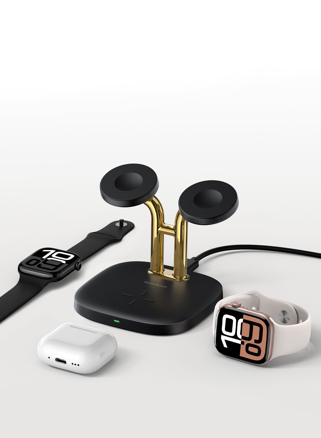 Dual Apple Watch charging with AirPods on SwanScout 704A
