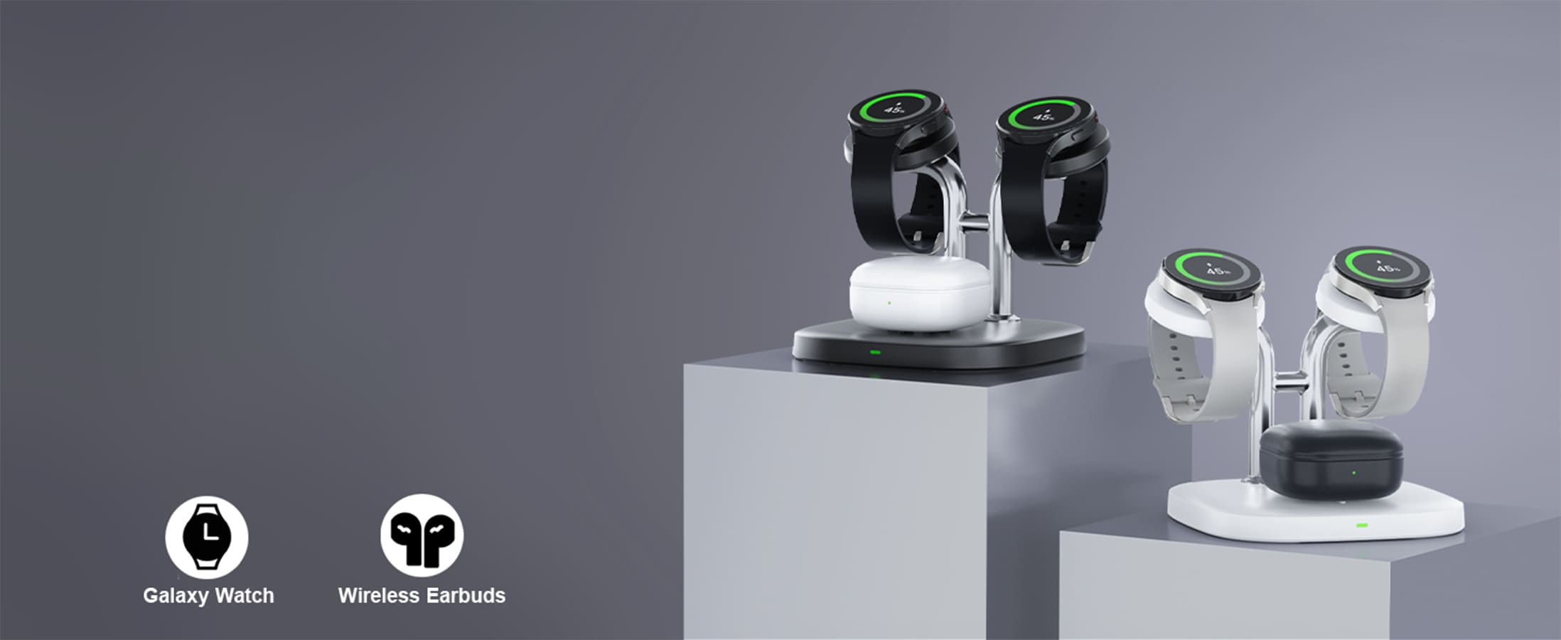 Dual charging station for two Galaxy Watches and Galaxy Buds by SwanScout 704S