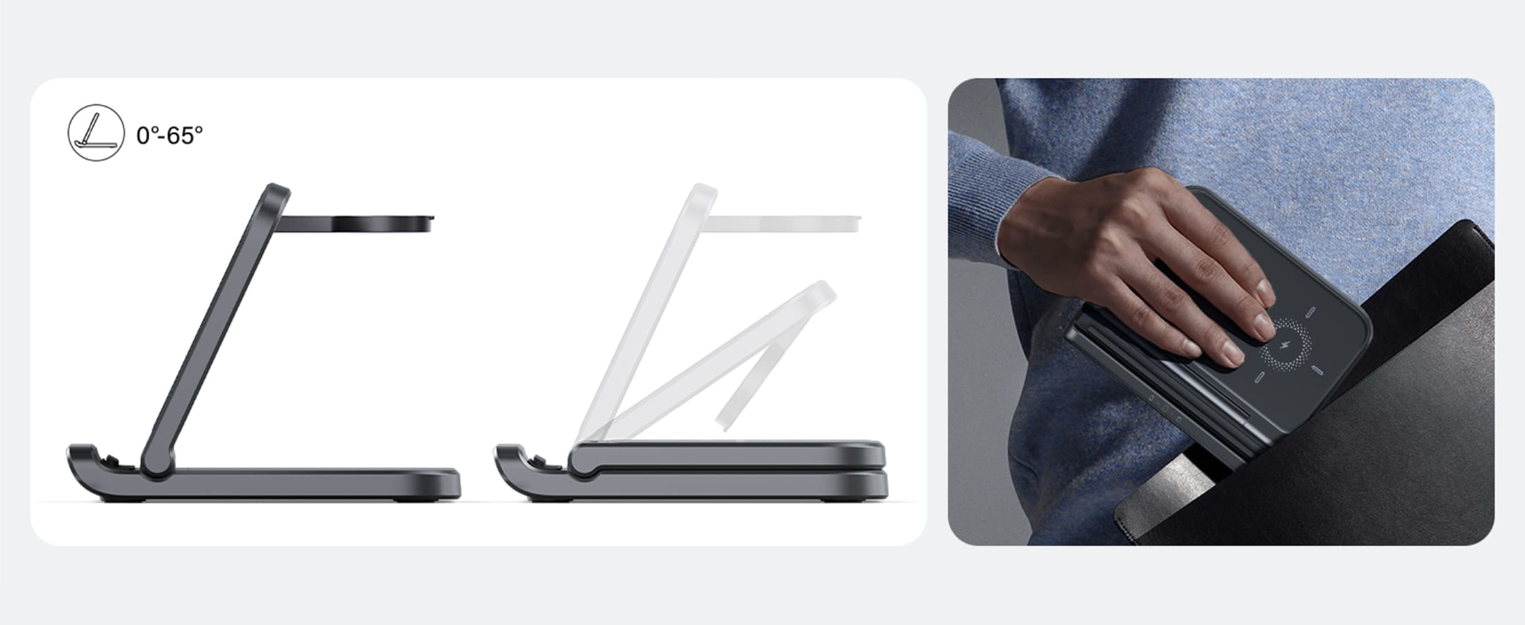 Foldable compact 3-in-1 wireless charger for convenient on-the-go use with the SwanScout 705S