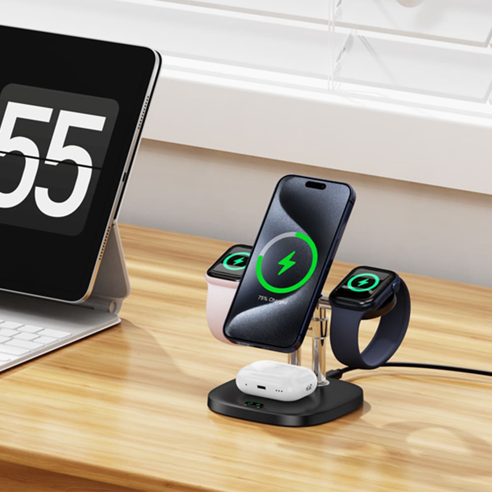 4-in-1 wireless charging station for an organized office desk setup SwanScout 709M