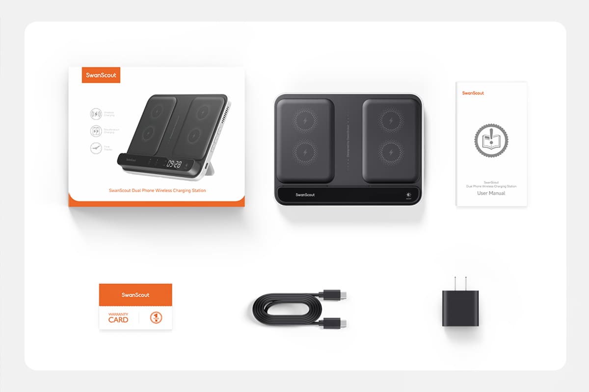 Package contents including the 710G2 charging station power adapter cable user manual and warranty card