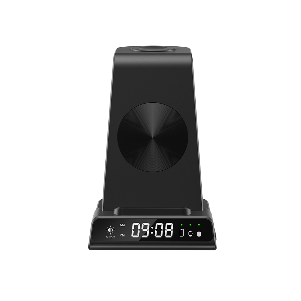 Front view of SwanScout C02 showcasing the sleep-friendly digital clock with 4 brightness levels and one-touch brightness control